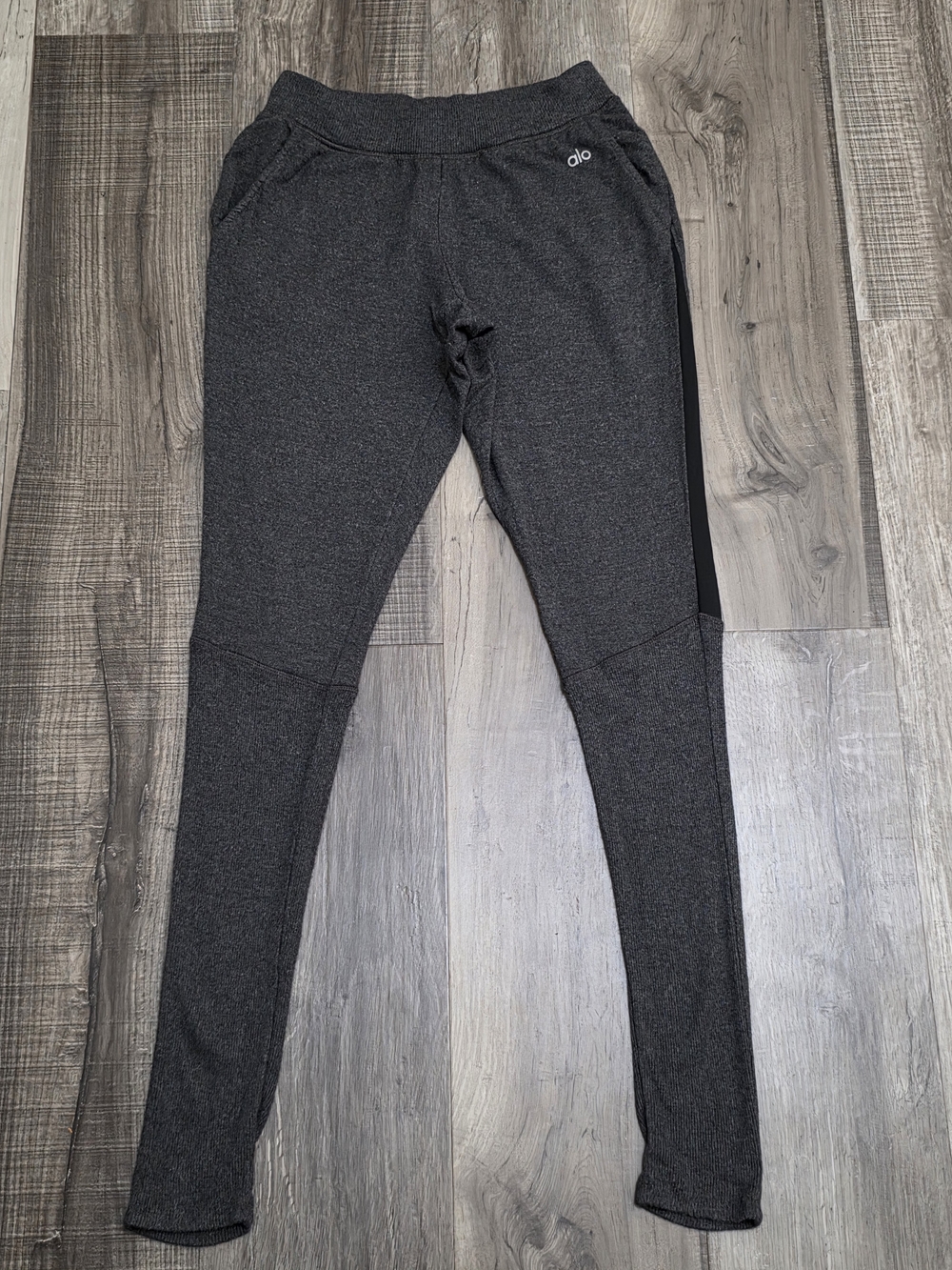 ALO Yoga Charcoal Heather Track Pants with Black Side Panel